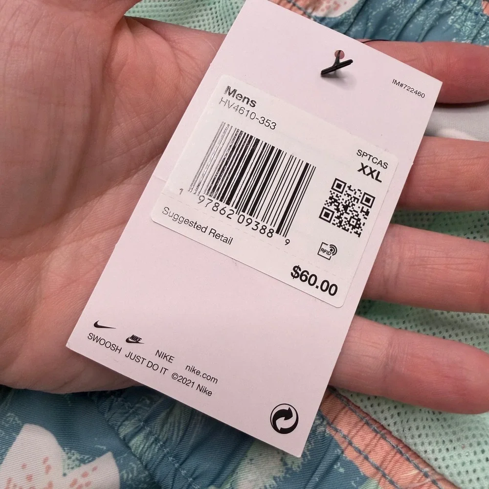 Nike Sportswear Mens Tropical Floral Swim Trunks Blue Peach Green Floral XL